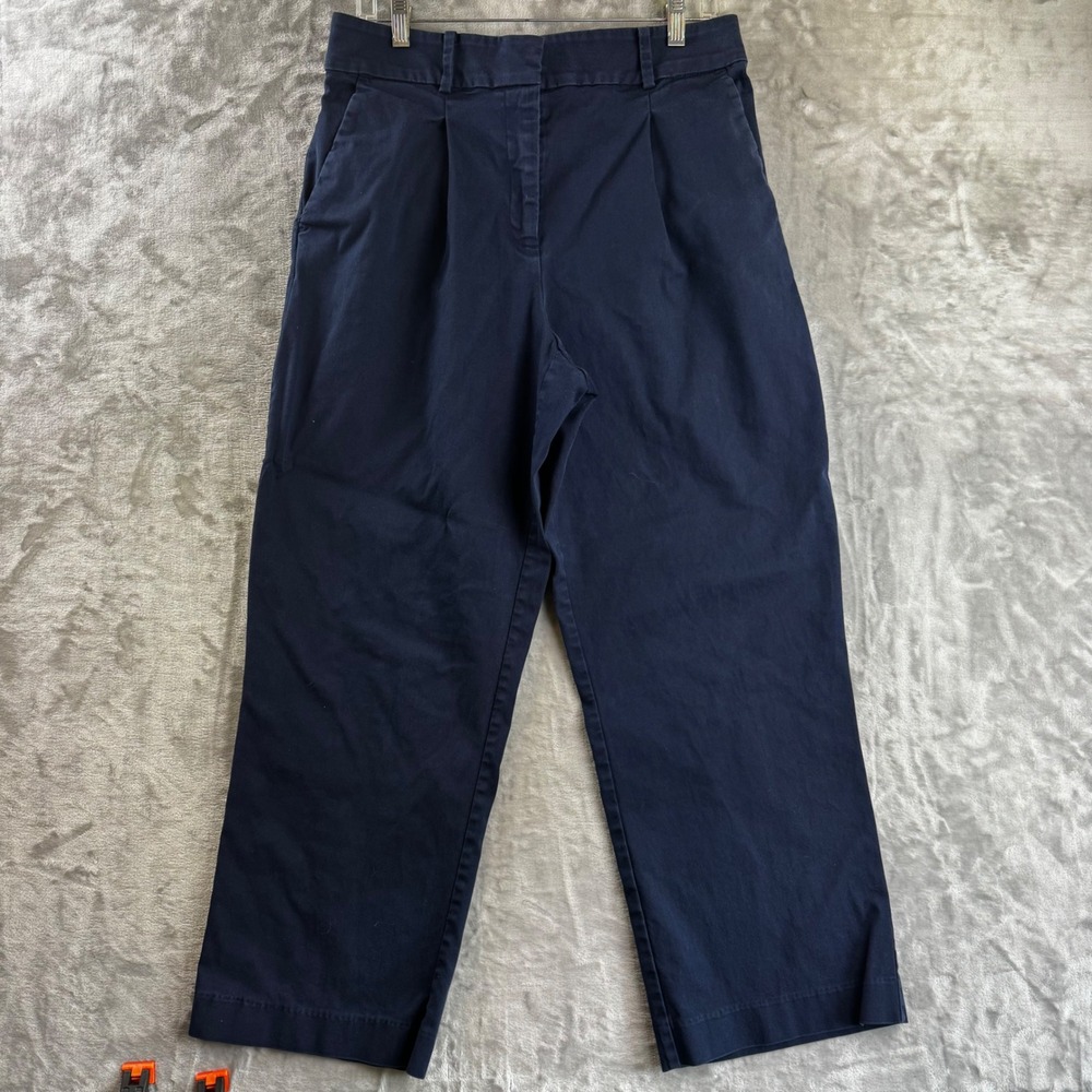 LOFT Trousers Women 10P Blue Curvy Pleated High Rise Ankle Chino Pants (1752)